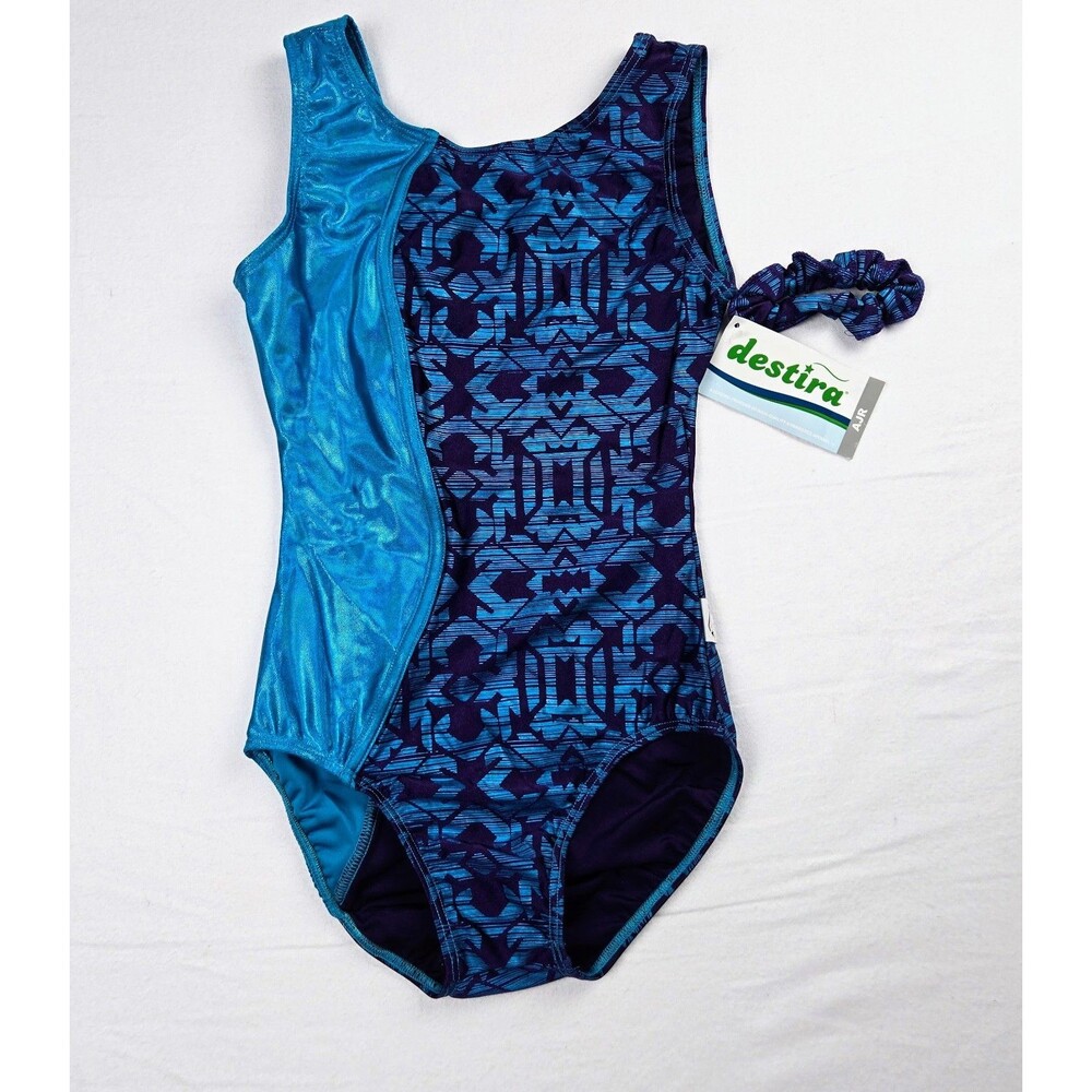 NWT Destira Wave Split Design Gymnastics Leotard AJR Adult Junior Scrunchie